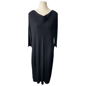 OSKA Long Sleeve Black Maxi Dress Size 3 10/12 44 Lagenlook Utilitarian Cowlneck